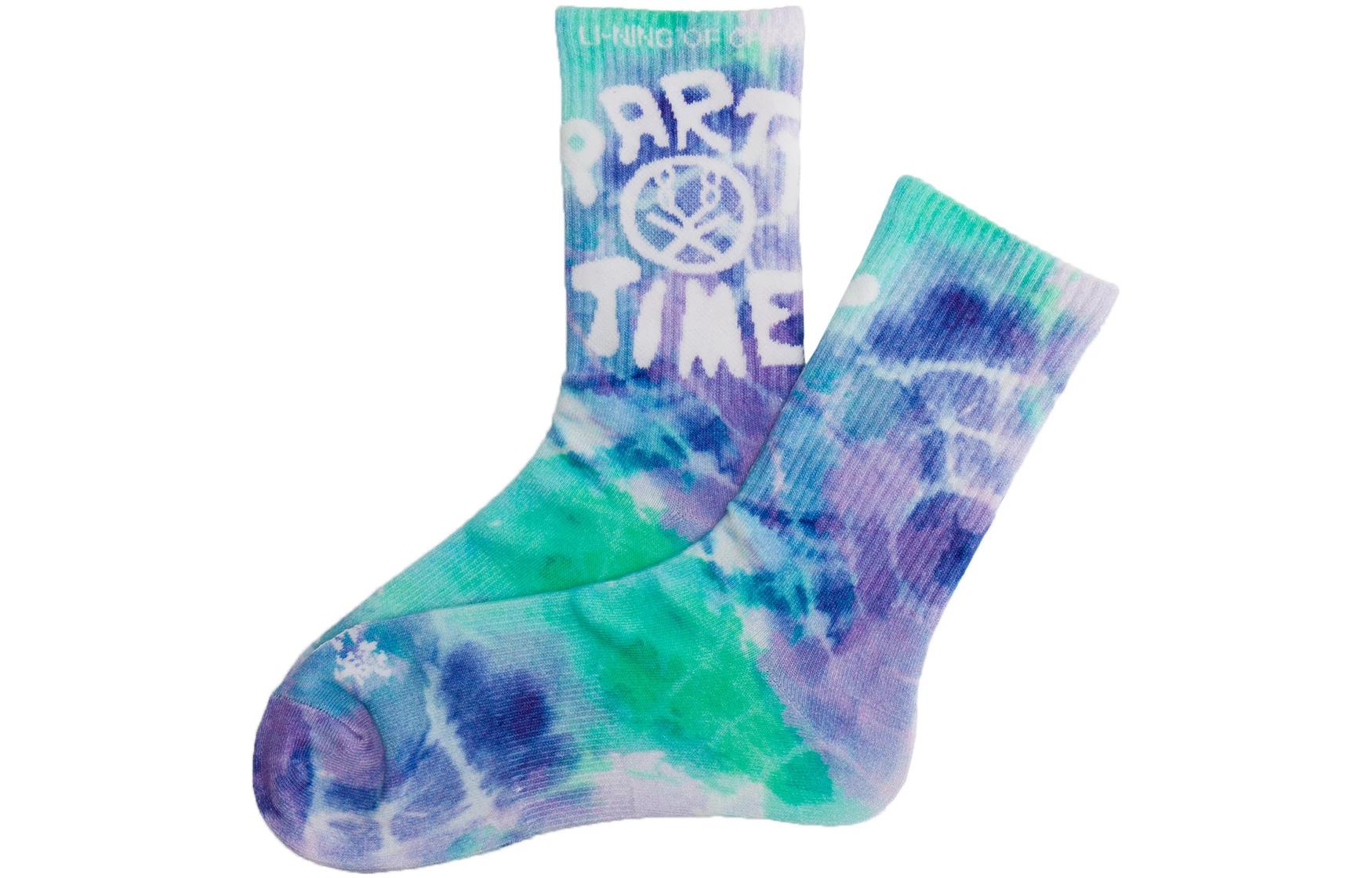 Li Ning Knee High Socks Unisex Blue Purple All Over Print