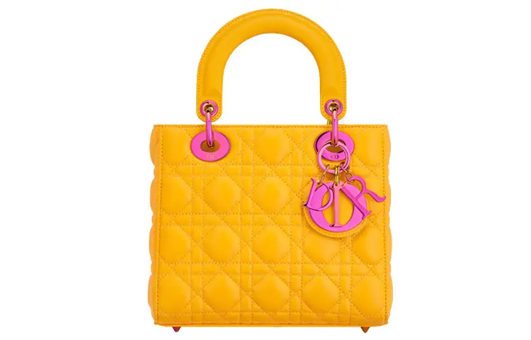 DIOR Lady Dior Sheepskin Shoulder Bag, Crossbody Bag, Handbag Small Women's Yellow