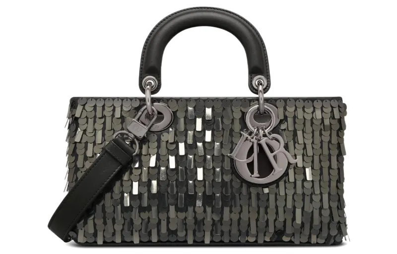 DIOR Lady D Joy Cow Leather Sequins Embroidery Handbag, Shoulder Bag, Crossbody Bag, Handbag Women's Black