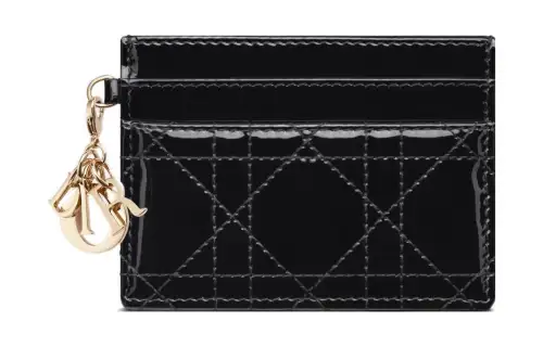 DIOR Lady Dior Patent Leather, Cow Leather Card Holder, Wallet, Card Holder Women's Black