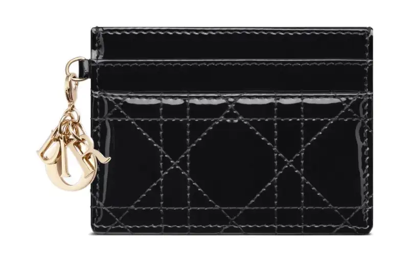 DIOR Lady Dior Patent Leather, Cow Leather Card Holder, Wallet, Card Holder Women's Black