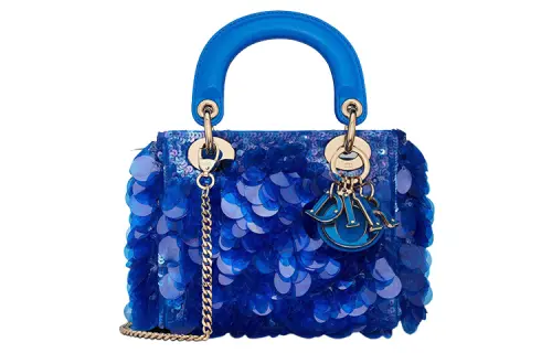 DIOR Lady Dior Satin Sequins Embroidery Shoulder Bag, Crossbody Bag, Handbag Mini Women's Fluorescent Blue