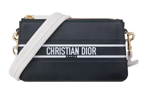DIOR Cow Leather One Shoulder Crossbody Handheld Clutch Women's Blue