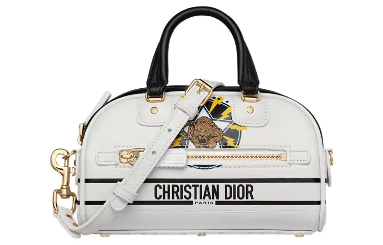 DIOR Cow Leather Bowling Bag, Handbag, Crossbody Bag Extra Mini Women's White