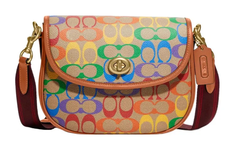 COACH Willow Coated Canvas With Calfskin Saddle Bag, Crossbody Bag Shoulder Bags Small Women's