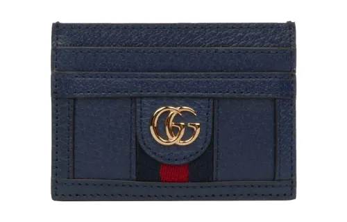 GUCCI Canvas Patchwork Card Holder Unisex Dark Blue
