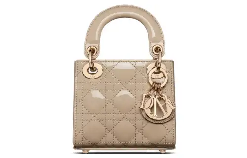 DIOR Lady Dior Patent Leather, Cow Leather Handbag One Shoulder Crossbody Clutch Extra Mini Women's Natural