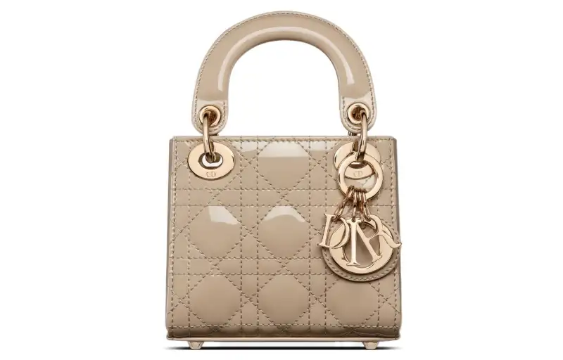 DIOR Lady Dior Patent Leather, Cow Leather Handbag One Shoulder Crossbody Clutch Extra Mini Women's Natural