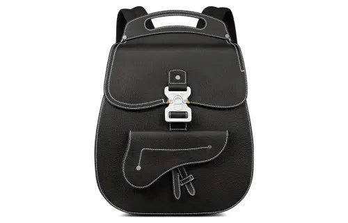 DIOR Grained Calfskin Laptop Backpack Men's Black Silver