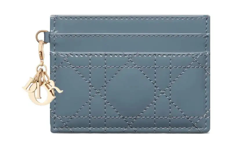DIOR Lady Dior Leather Card Holder Women's Cloud Mist Blue