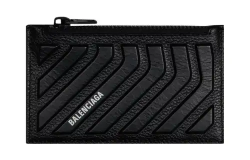 Balenciaga Car Long Coin And Card Holder In Grained Calfskin Black