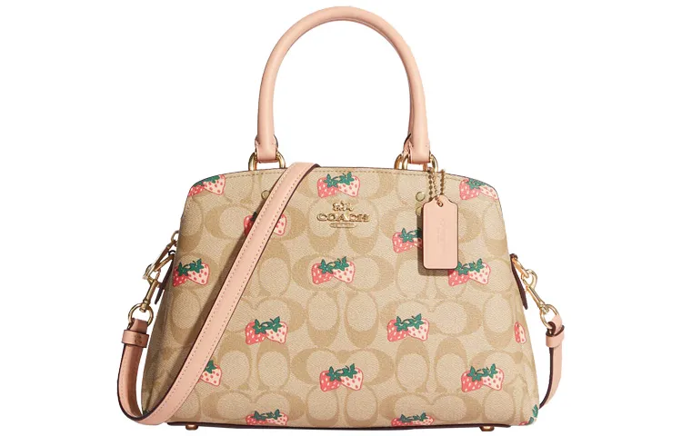 COACH Lillie Coated Canvas With Leather Shoulder Bag, Crossbody Bag Handbags Medium Women's Brown & Pink