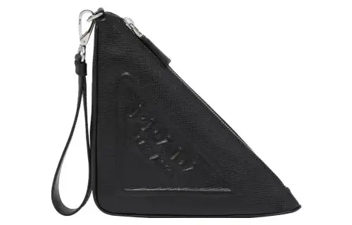 PRADA Triangle Leather Clutch Regular Men's Black