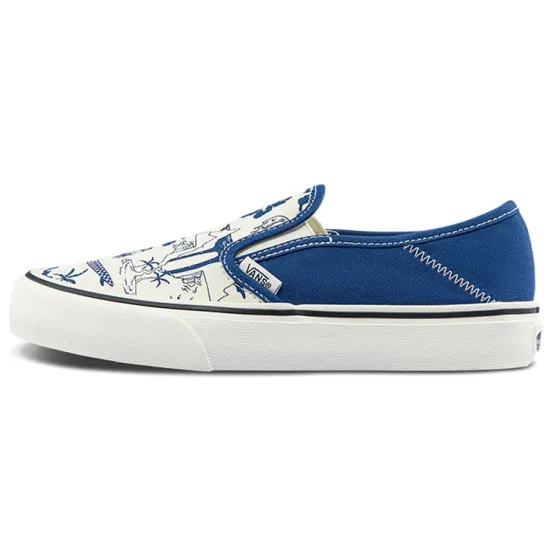 Vans Slip-on Skateboarding Shoes Unisex Low-top White/Royal Blue/Fern Green