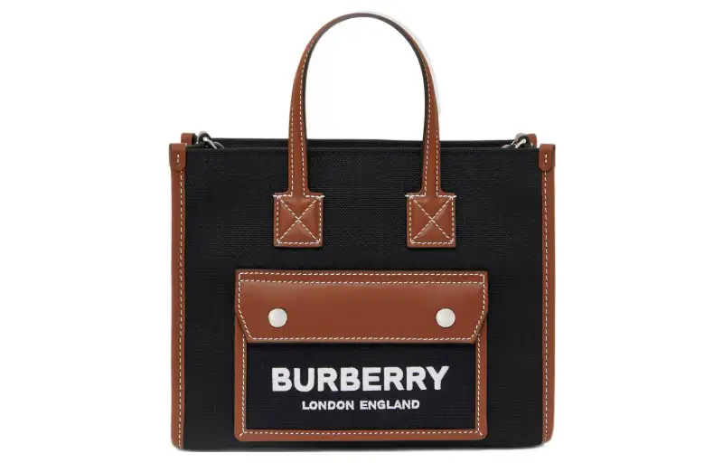 Burberry Freya Cotton Canvas With Calfskin Tote Bag, Shopping Bag, Shoulder Bag, Handbag Mini Women's