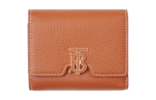 Burberry Grain Leather Wallet Women's Warm Red Brown