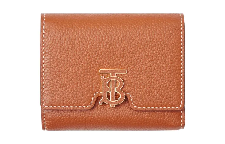 Burberry Grain Leather Wallet Women's Warm Red Brown
