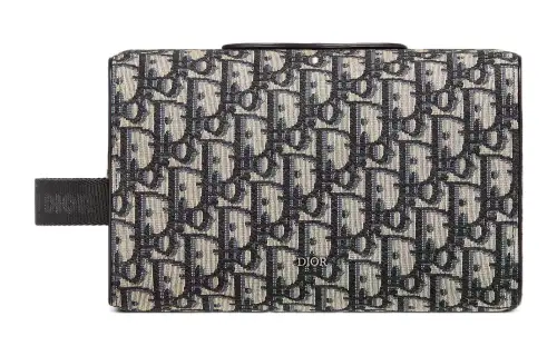 DIOR Lingot Print Jacquard Fabric Makeup Bag, Storage Bag, Clutch, Handbag, Toiletry Bag Men's Beige Black