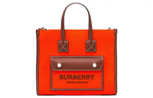 Burberry Freya Calfskin Decoration Tote Bag, Shopping Bag, Shoulder Bag, Crossbody Bag, Handbag Mini Women's Orange/Tan