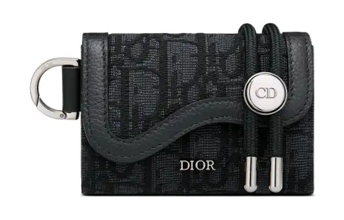 DIOR Saddle Leather With Fabric Saddle Bag, Crossbody Bag, Shoulder Bag, Card Holder, Card Holder Men's Black