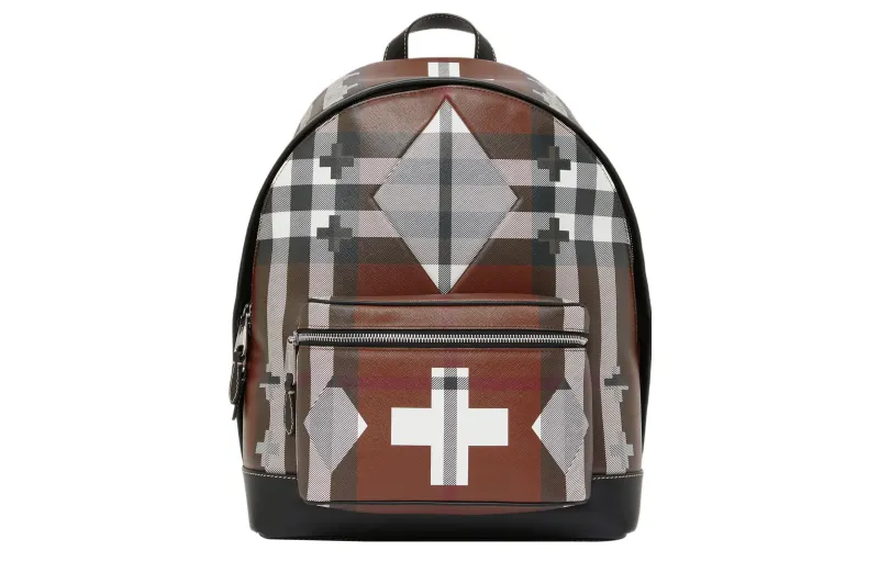 Burberry Geometric Check Backpack Brown