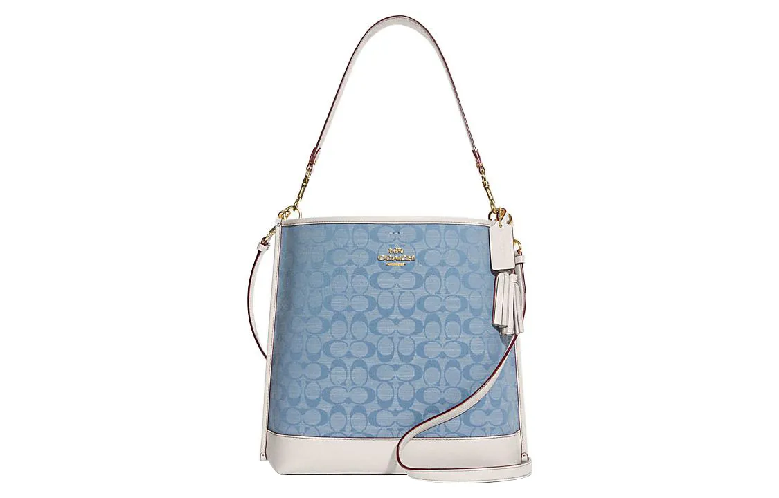 COACH Mollie Buckle Closure Classic Logo Chambord Plain Weave Fabric With Smooth Cow Leather Shoulder Bags Women's Blue