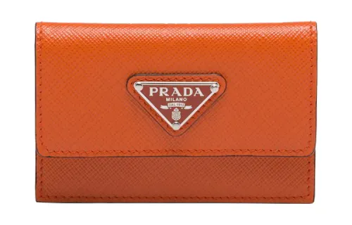PRADA Saffiano Leather Card Holder Coin Purse Unisex Papaya