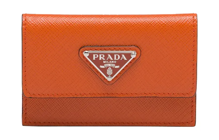 PRADA Saffiano Leather Card Holder Coin Purse Unisex Papaya