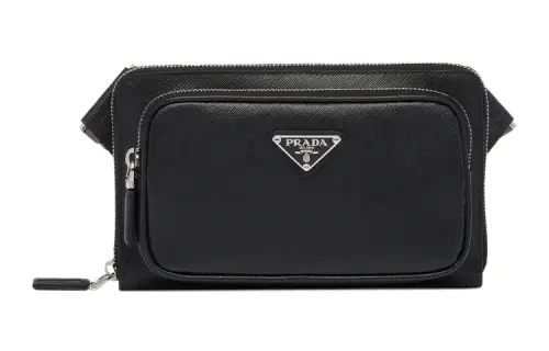 PRADA Leather Shoulder Bag Men's Black