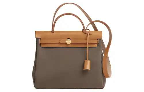 HERMES Herbag Zip Officier Canvas With Hunter Cow Leather Shoulder Bag, Crossbody Bag, Handbag 31 Unisex