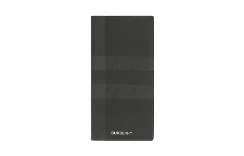 Burberry Plaid With Leather Card Holder, Wallet Men's Charcoal Gray