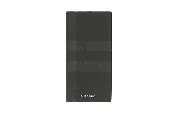 Burberry Plaid With Leather Card Holder, Wallet Men's Charcoal Gray