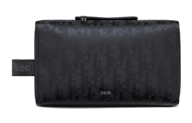 DIOR Lingot Technical Fabric, Leather, Nylon Makeup Bag, Toiletry Bag, Storage Bag, Travel Clutch Men's Black