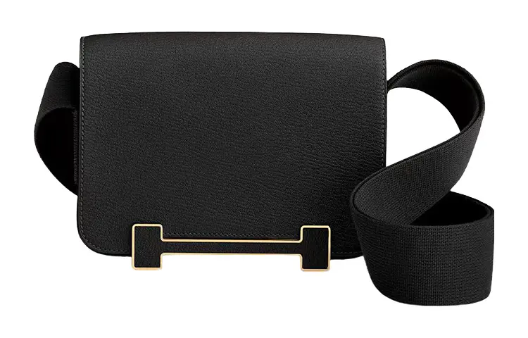 HERMES Geta Sheepskin Wooden Sandal Bag, Portable Crossbody Bag, Shoulder Bag Women's 89 Noir Black