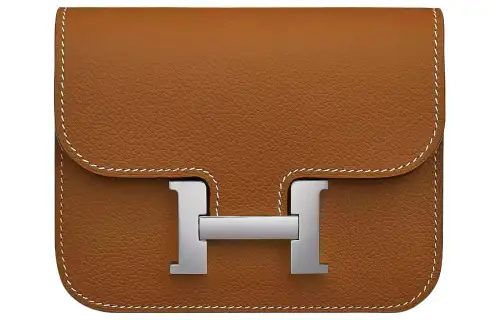 HERMES Constance Slim Silver Tone Buckle Evercolor Calfskin Wallet, Card Holder, Fanny Pack Women's 37 Gold Brown