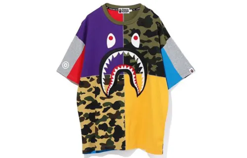 A BATHING APE Shark Series T Shirts Unisex Camouflage Multicolor Crew Neck Moderate Straight Fit