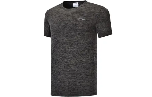 Li Ning T Shirts Men's Dark Gray Crew Neck Moderate Straight Fit