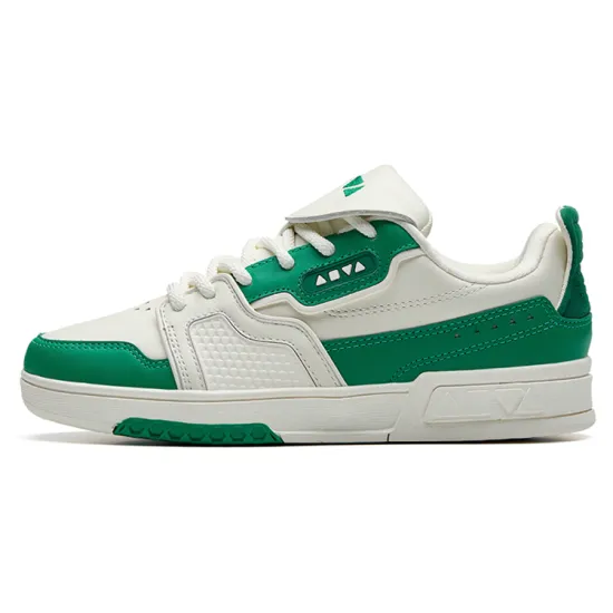 ANTA Skateboard Shoes Women's Low-Top Ivory White/Dynamic Green Pine