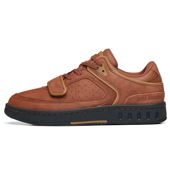 ANTA Skateboard Shoes Men Low-Top Beige Brown/Plaid Brown