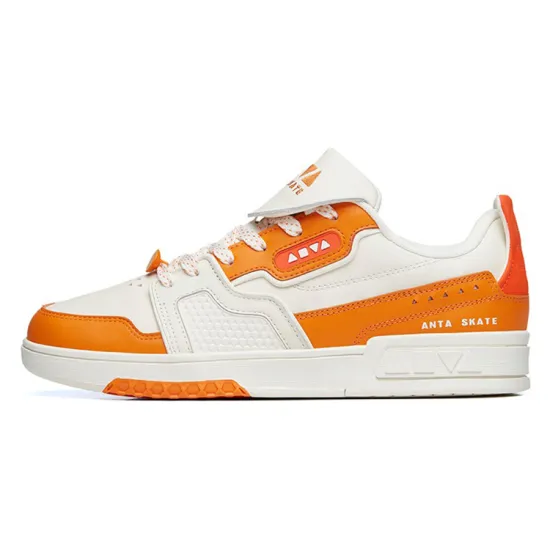 ANTA Skateboard Shoes Men Low-Top Ivory White/Sunset Orange/Dynamic Orange