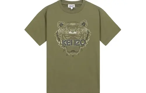 KENZO T Shirts Men's Olive Green Crew Neck Moderate Straight Fit