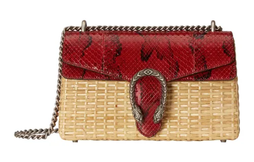 GUCCI Dionysus Natural Multicolor Wicker & Red Python Shoulder Bag, Crossbody Bag Women's Wood Color/Red