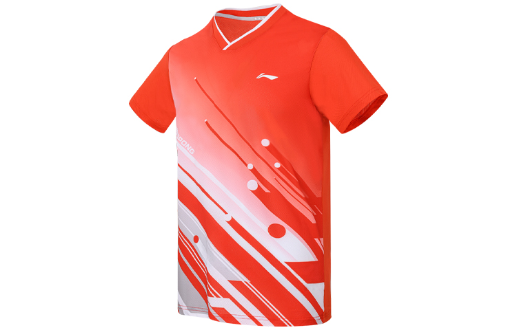Li Ning Table Tennis Clothing Men’s Spicy Orange V Neck Moderate
