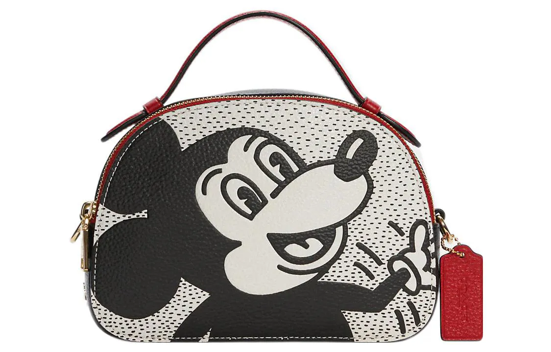 COACH Disney Collaboration Serena Pebbled Leather Handbag, Shoulder Bag, Crossbody Bag Small Women's Black & White