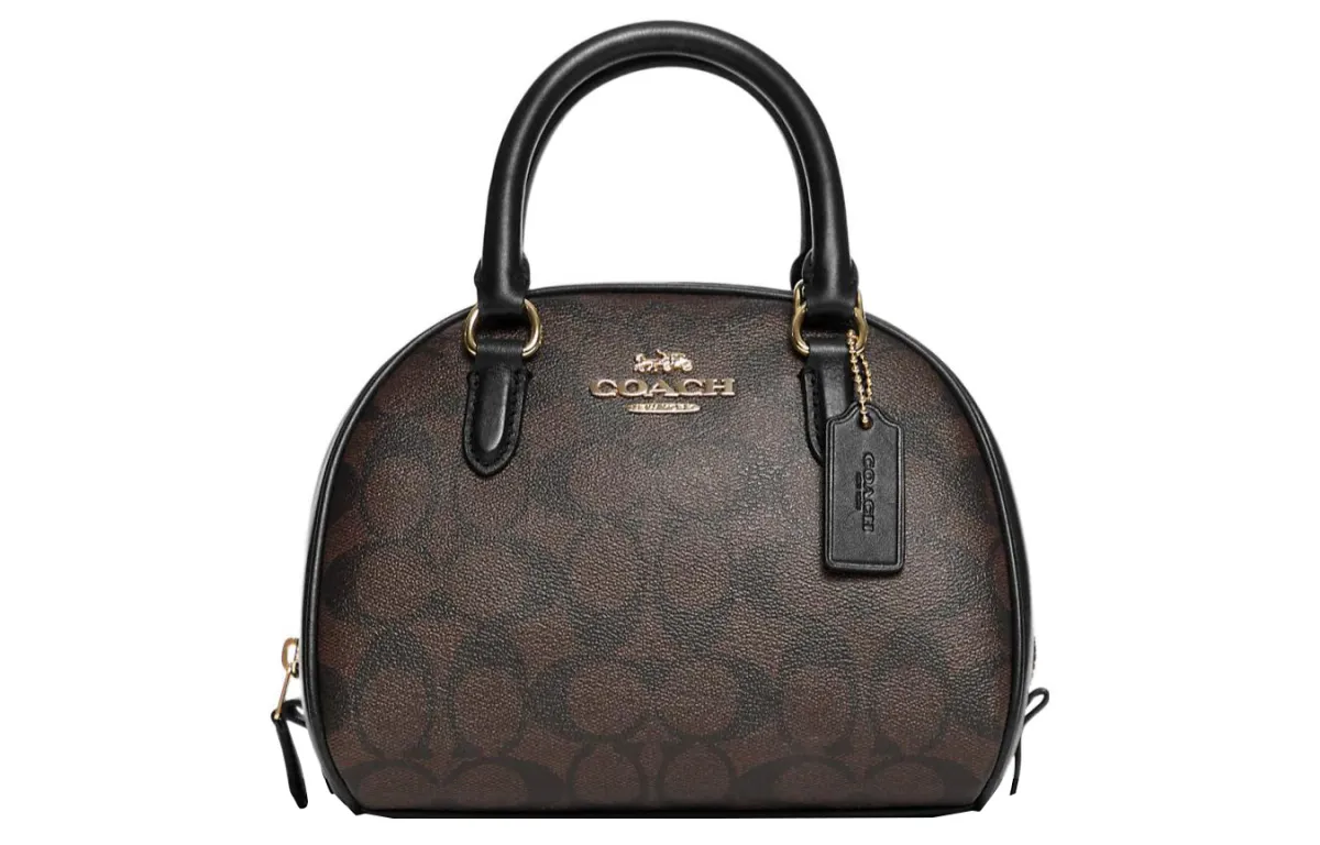 COACH Sydney Coated Canvas With Leather Dome Bag Handbag Small Women's Black Brown