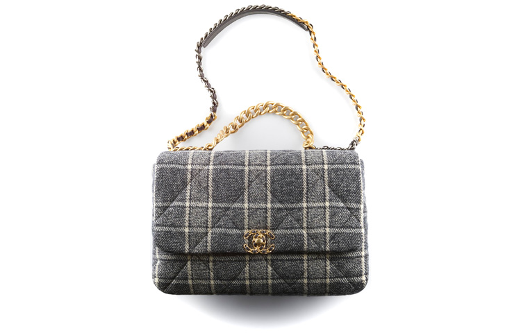 CHANEL 19Bag Twill Woolen Crossbody Bag, Shoulder Bag Women's Dark Gray Multicolor