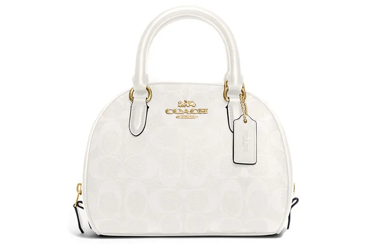 COACH Sydney Coated Canvas With Smooth Leather Shoulder Bag, Crossbody Bag Dome Bag Handbag Small Women's Chalk White
