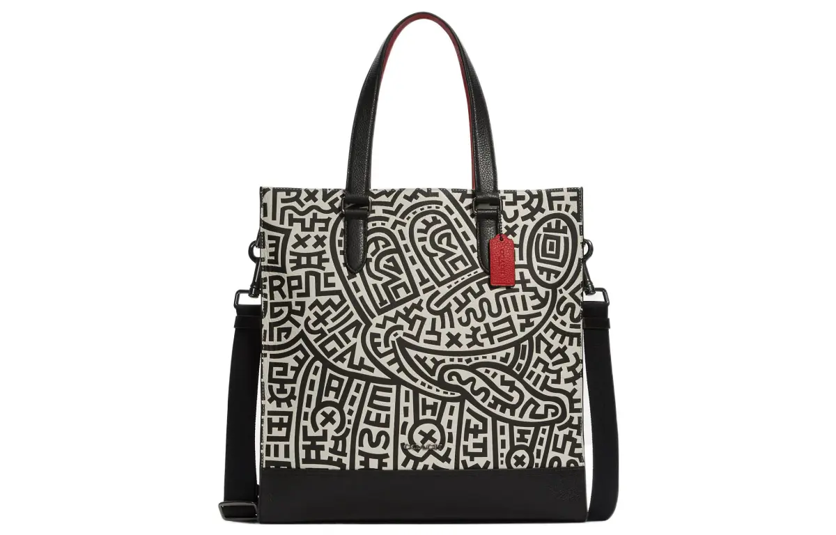 COACH X Keith Haring Collaboration Graham Leather Handbags Large Women's Black & White