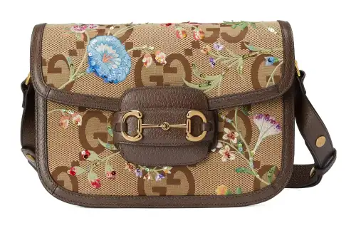 GUCCI Horsebit 1955 Canvas With Leather Trim Canvas Bag, Saddle Bag, Handbag, Shoulder Bag, Crossbody Bag Women's Ebony