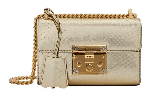 GUCCI Padlock Snake Skin Box Bag, Shoulder Bag, Crossbody Bag Small Women's Gold